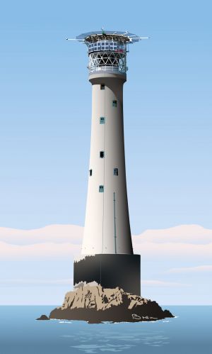 A drawing of the Bishop Rock Lighthouse